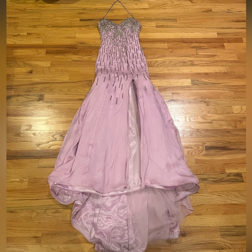 JOVANI 100% Silk Rhinestone Embellished Pink Tulle Gown 6